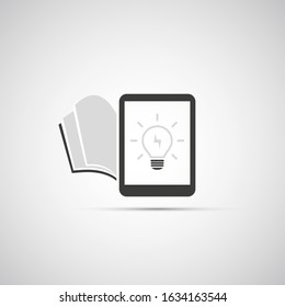 Black and White Creative Ideas Concept Design - Tablet PC, Open Book and Lightbulb