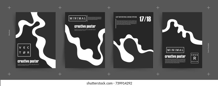 Black and white. Creative liquid, brochure design vector template in A4 size. Annual report. Abstract book cover. Simple pattern. Flyer promotion. Presentation cover. Vector illustration.