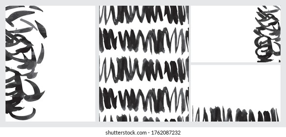 Patrón y diseños de vectores geométricos creativos y sin foco en blanco y negro. Líneas irregulares del pincel negro aisladas en un fondo blanco. Impresiones simples de vectores abstractos a mano libre ideales para diseño, cubierta.
