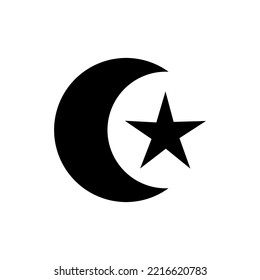 Black and white crescent moon star logo illustration