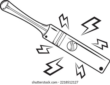 black and white cricket vector illustration, hitting cricket ball, lightning vector, coloring