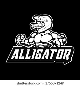 black and white crocodile mascot vector logo design