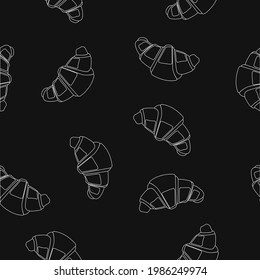 Black and White Croissant Pattern. Vector semaless pattern or background with croissants