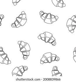 Black and White Croissant Pattern. Vector semaless pattern or background with croissants