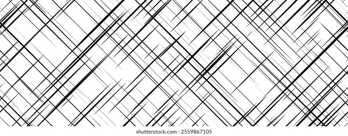 Black and white cross hatch seamless texture. Diagonal line repeating pattern surface. Rough sackcloth fabric background. Crosshatch linen canvas burlap overlay wallpaper. Vector textile backdrop