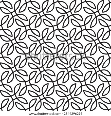 Black and white crossed linear leaves vector square seamless abstract pattern or texture.