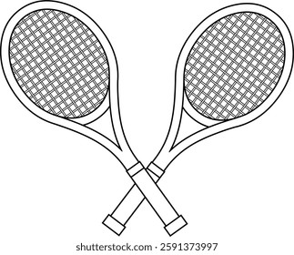 Black And White Crossed Tennis Rackets Graphic Logo Design - Vector Hand Drawn Illustration Isolated On Transparent Background