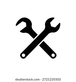 Black and White Crossed Wrenches Tool Icon