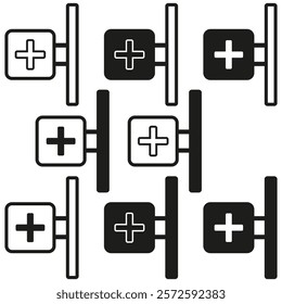 Black and white crosses. Bold plus symbols. Repeating geometric shapes. Vector illustration.
