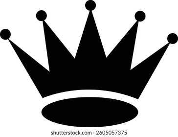 Black and White Crown Icon with Five Spikes and Round Base