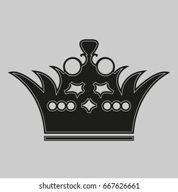Black and white crown icon isolated on white background. Crown with sharp ends. Crown icon in flat style