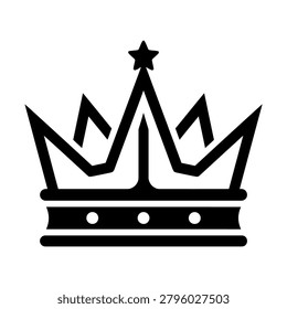 Black and white crown icon with star on top monochrome kingship