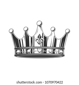 Black and white crown. Vector illustration.