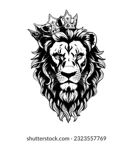 Black and White Crowned Lion Head Graphic: A Regal and Majestic Depiction