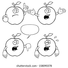 Black and white crying apples with various gestures.