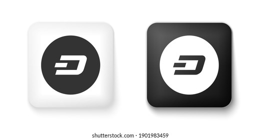Black and white Cryptocurrency coin Dash icon isolated on white background. Physical bit coin. Digital currency. Blockchain based secure crypto currency. Square button. Vector.