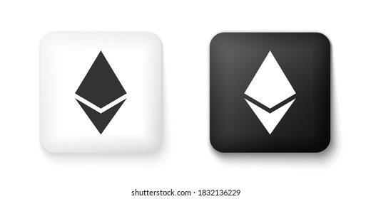 Black and white Cryptocurrency coin Ethereum ETH icon isolated on white background. Digital currency. Altcoin symbol. Blockchain based secure crypto currency. Square button. Vector.