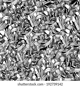 Black and white crystals. Seamless pattern with crystals. Crystals vector seamless pattern.  Abstract geometric vector pattern. Polygonal vector background. Hand drawn illustration crystals