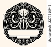 Black and White Cthulhu,Kraken Silhouette Ornament Vector Art for Logo and Icon