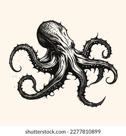 Black and White Cthulhu,Kraken Silhouette Ornament Vector Art for Logo and Icon