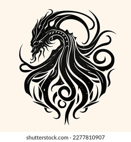 Black and White Cthulhu,Kraken Silhouette Ornament Vector Art for Logo and Icon