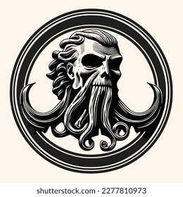 Black and White Cthulhu,Kraken Silhouette Ornament Vector Art for Logo and Icon