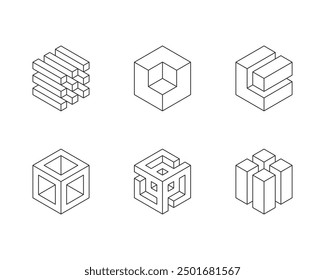 Logotipo del cubo blanco y negro, diseño geométrico del Vector. Empresa de logotipos de caja, emblema techno de moda en estilo 3D isométrico.