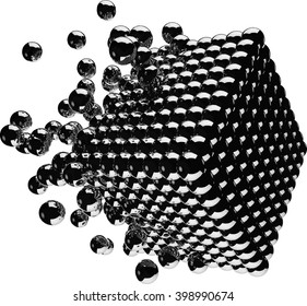 Black and white cube made of spheres