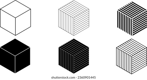 black white cube stripe icon set