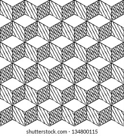 Black and white cubes puzzle seamless pattern