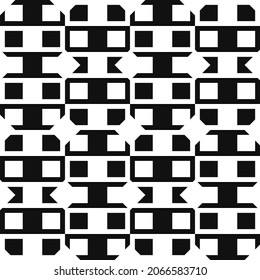Black and white cubes, rhombuses and blocks running in a specific sequence, creating a strict and modernist pattern. Vector.