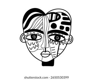 Black and White Cubist Face Vector Illustration for Abstract Art Themes in Minimalist Style for Modern Decor Prints