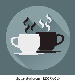 black and white cup of coffee in flat icon background.