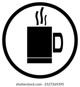 Black and white cup icon in circle on white background
