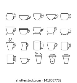 Black and white cup line icon set. Mug logo. 