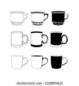 Black and white cup set. Vector icon on white background.