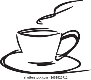 紅茶やコーヒーの絵文字の白黒のカップ ウェブサイト ポスター イラスト はがきのエレメントとして星印を付けます 書道のロゴ のベクター画像素材 ロイヤリティフリー Shutterstock