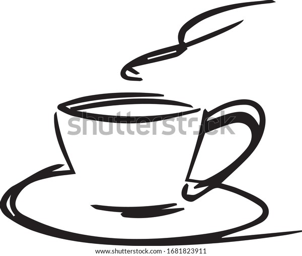 紅茶やコーヒーの絵文字の白黒のカップ ウェブサイト ポスター イラスト はがきのエレメントとして星印を付けます 書道のロゴ のベクター画像素材 ロイヤリティフリー