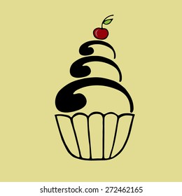 Black and white cupcake with red cherry