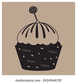 Black And White Cupcake Vector Illustration, Candy Cake Silhouette, Black Cupcake Logo, Icon, Doodle Design
