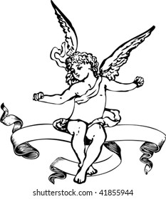 Black And White Cupid Heraldry. Vector Illustration.