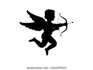 Black And White Cupidon Icon Flat Design Isolated on White Background. Love Cupid Clipart Vector