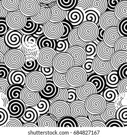 Black and white curls. Optical illusion. Seamless pattern