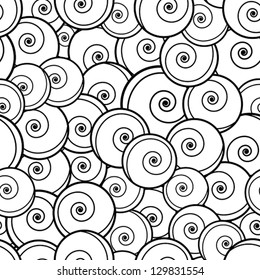 Black and white curls seamless pattern, vector background.