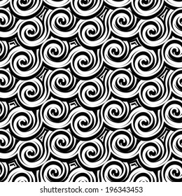 Black and white curls, wavy carving texture, seamless vector pattern