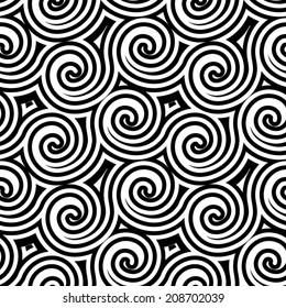 Black and white curls, wavy texture, seamless vector pattern