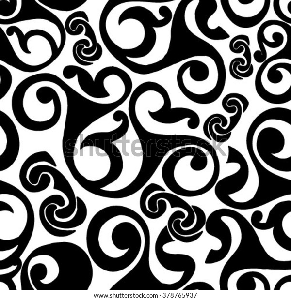 Black White Curly Seamless Background Pattern Stock Vector (Royalty ...