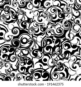 Black and white curly seamless pattern in vector