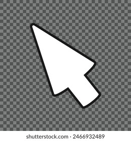 Black and white cursor design. Simple pointer design on transparent background. Vector Illustration. 