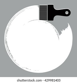 Black and white curve vector illustration, brushed circular shape. Monochrome grunge round figure, acrylic sample created with paintbrush.